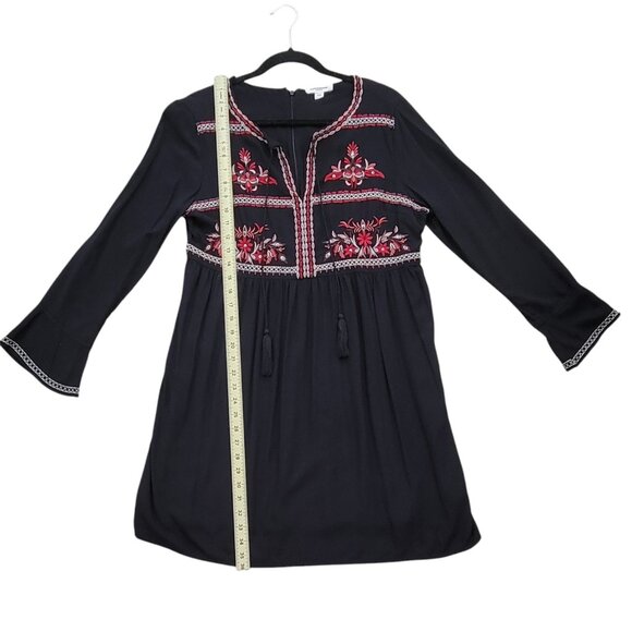 beachlunchlounge Peasant Embroidered Black Boho Mini Dress Size M - Picture 14 of 16